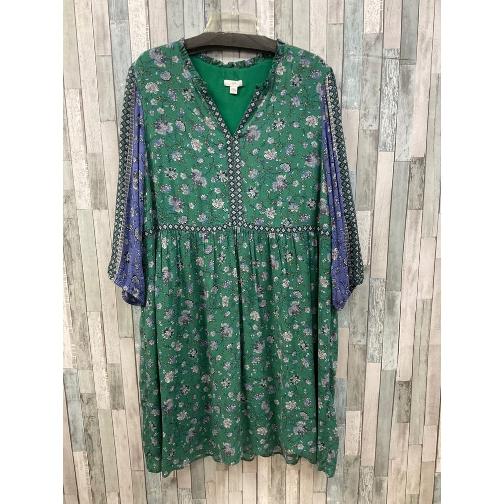J Jill Green Blue Floral Dress Sz L